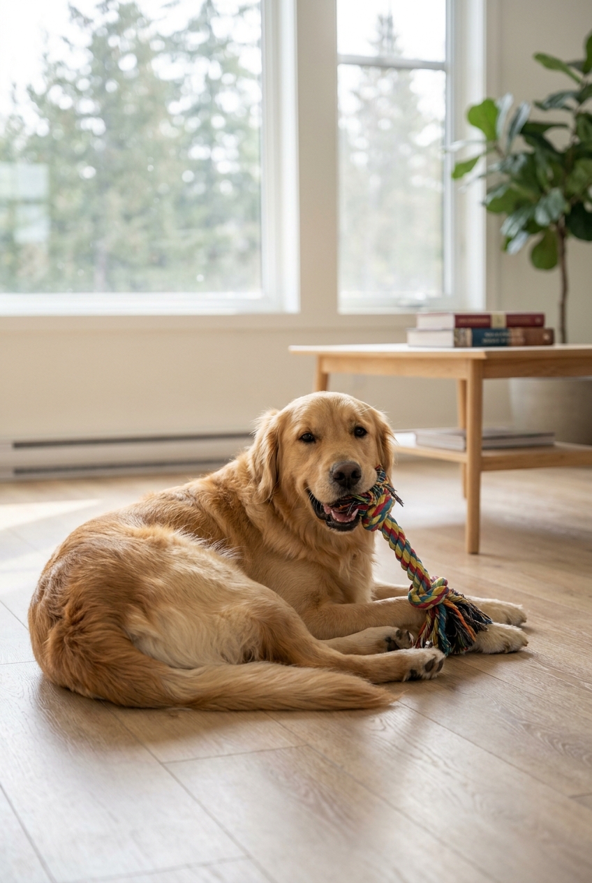 Happy dog with toy
